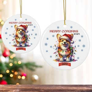 Aangepaste Corgi-kerstornament, gepersonaliseerde keramische hondenaandenken, vakantiecadeau voor Corgi-liefhebbers