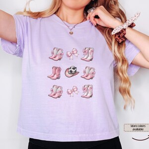 Coquette Cowgirl Boots Boxy Tee, Comfort Colors Western Tee with Bows, Hat and Boots,Rodeo & country Outfit Girly Gift for Cowgirl Friends