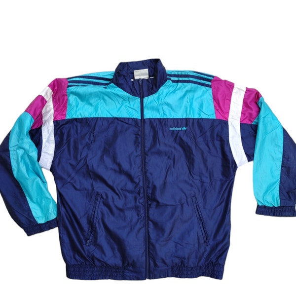 vintage adidas jacket 90s blue pink color size M
