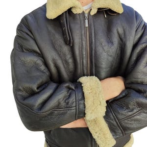 David Moore Bomberjacke aus Leder und echtem Schaffell, Größe M