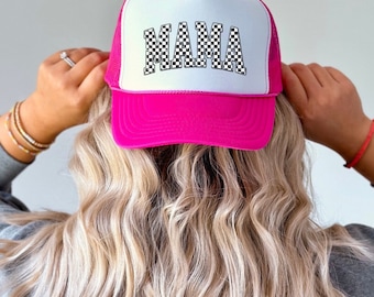 MAMA retro checkerboard Trucker hat, mama ball cap, mom hat, trendy trucker cap, mom gifts, Mothers day gift, womens trucker cap