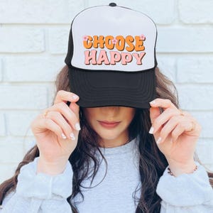 Summer Trucker hat, Retro Choose Happy trucker cap, gifts for women,  trendy girls trip trucker hat, concert hat, womens trucker hat