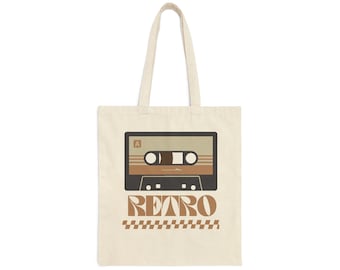 RETRO CASSETTE TAPE Cotton Tote Bags | Canvas Cotton Old School Print | Cool and Unique Gift for Lovers All Retro, 80s grunge cassette tape