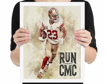 Christian McCaffrey San Francisco 49ers Vintage Art Print - Unique Digital Masterpiece by Masterful Mind Design - 300 DPI Ready to Print