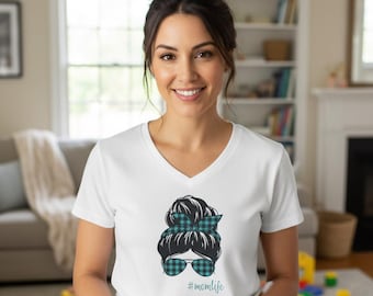 100% Cotton Mom Life V-Neck T-Shirt, Parenting apparel