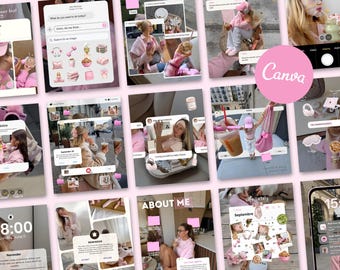 Meisjesachtige Instagram-sjablonen Roze Esthetiek iOS kern Roze IG Feed Canva bewerkbare sjablonen Content Creator Social Media Coach Instagram
