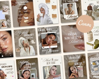 Minimalist Skincare Beauty Instagram Scrapbook Post Templates for Estheticians Content Creators Influencers Digial Marketing Social Media