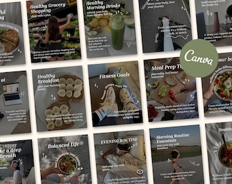 Wellness Fitness Instagram Post Templates Healthy Lifestyle Nutrition Editable in Cnava for Content Creators Coaches Small Business