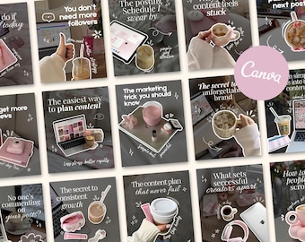 Pink Instagram Post Templates for Content Creators, Faceless Digital Marketing Canva Templates, Pinterest-Inspired Social Media Posts