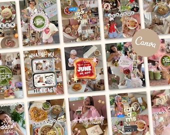 Modèles Canva esthétiques pour scrapbooking et réseaux sociaux, destinés aux créateurs de contenu lifestyle, influenceurs, blogueurs et marques personnelles. Modifiables dans le kit Canva.