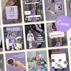 Coaching Instagram Templates Canva with IOS core Social Media Agency Kit Instagram Carousel Post Templates Purple Instagram Post Kit
