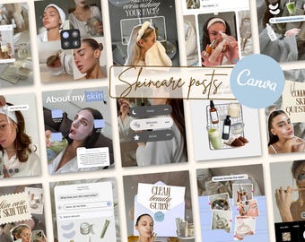 Aesthetic Skincare Instagram Posts Templates for Esthetican Dermatologist Social Media Influencers iOS Core Trendy Carousel Editable Canva