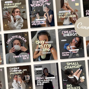 Modelli Canva per i social media per creatori di contenuti, post di Instagram, influencer, marketing digitale, piccole imprese, estetica iOS Core.