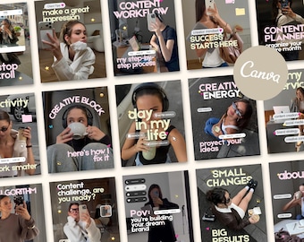 Modèles Canva pour les réseaux sociaux : créateurs de contenu, influenceurs Instagram, marketing digital, petites entreprises, esthétique iOS.