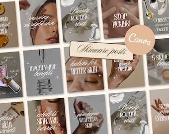 Aesthetic Skincare Instagram Posts Templates for Esthetician Menspa Dermatologist Social Media Influencers Scrapbook Editable Canva Posts