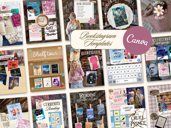 Bookstagram Aesthetic Canva Post Templates Trendy iOS Cozy Bookish for Book Lovers Readers Authors and Content Creators Social Media Kit