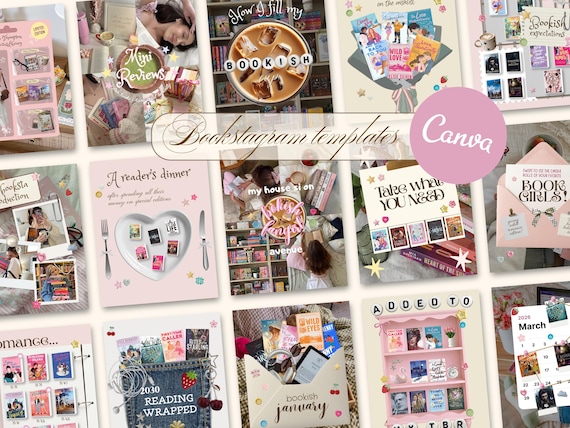 Bookstagram Aesthetic Canva Post Templates Trendy iOS Cozy Bookish for Book Lovers Readers Authors and Content Creators Social Media Kit
