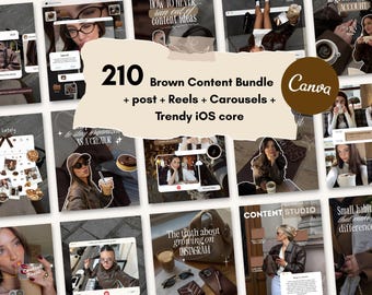 Brown Mega Content Bundle Aesthetic Instagram Posts templates, Reels Covers, Trendy iOS Core,  Content Creators Feed, Social Media Coaches