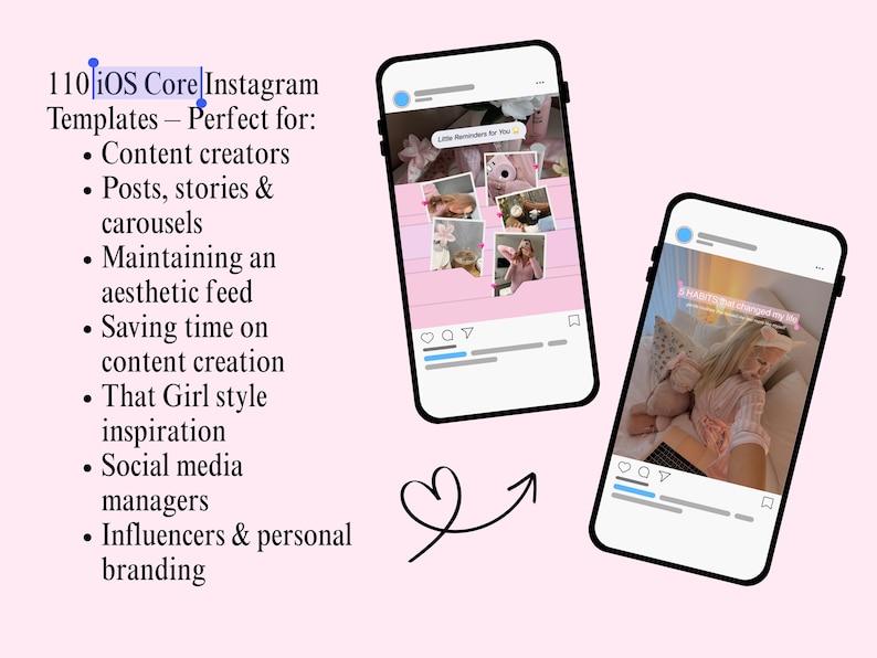 Girly Instagram Templates Pink Aesthetic iOS core Pink IG Feed Canva ...