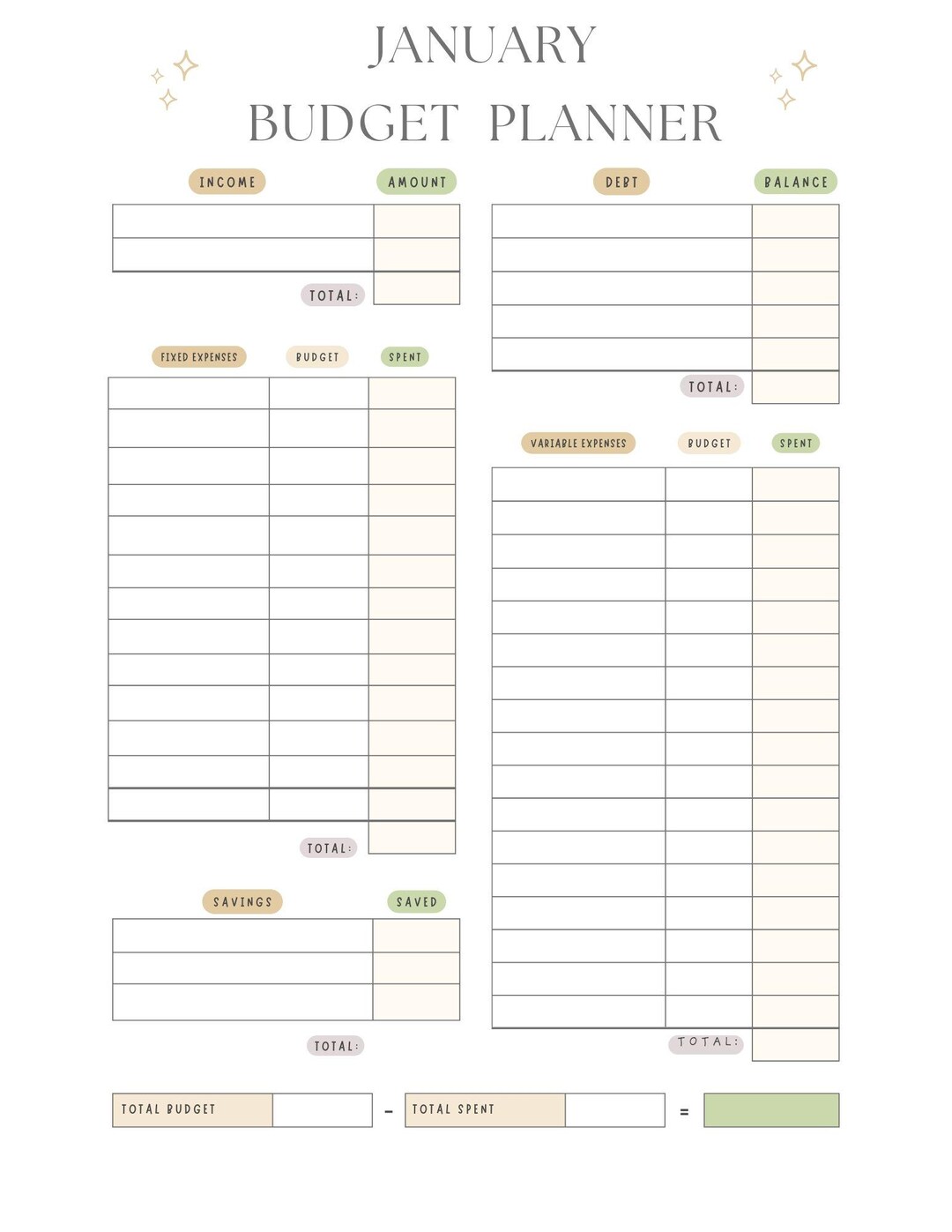 Easy Budget Tool Easy Budget Planner ~ Printable ~ Minimal Design, Neutral Colors ...