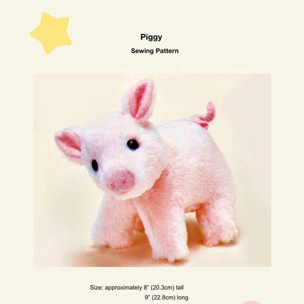 Pig Stuffed toy sewing pattern, tutorial DIY Plushie Toy animal Piglet plushy soft doll