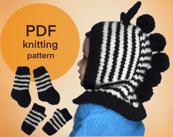 Zebra Balaclava Knitting Pattern, Toddler Animal Hat (PDF Pattern)