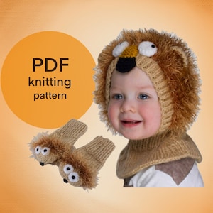 Lion hat knitting pattern, toddler balaclava hat, baby animal hat pdf