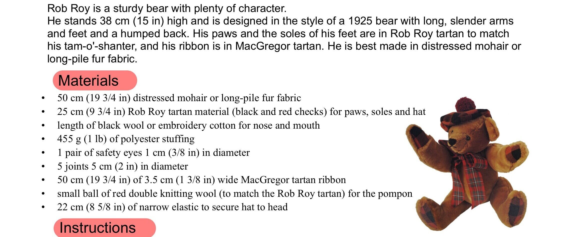 Vintage 1925 Teddy Bear Sewing Pattern: Rob Roy With Tam (PDF) - Etsy