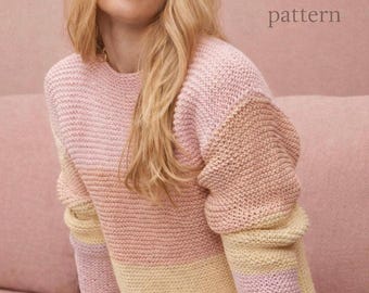 Kraus rechts gestrickter Pullover in Blockfarben-Strickmuster | Relaxed Fit (PDF-Schnittmuster)