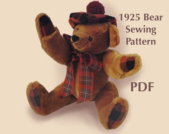 Vintage 1925 Schnittmuster für Teddybären: Rob Roy mit Tam (PDF-Datei)