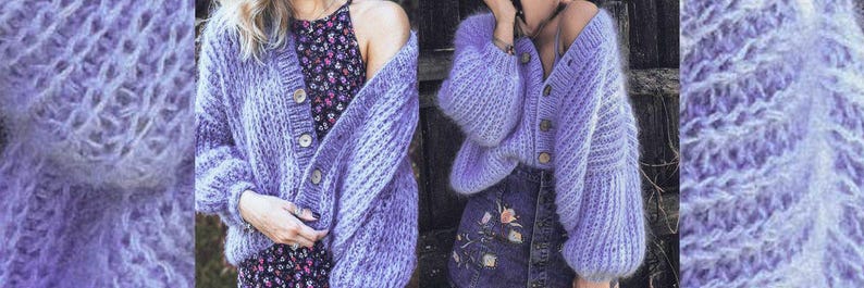 Pu&ograve; includere: Un cardigan lilla oversize con grandi bottoni in legno. Il cardigan ha una trama larga e aperta e maniche lunghe e voluminose. Lo stile &egrave; una vestibilit&agrave; comoda e rilassata, perfetta per la stratificazione.