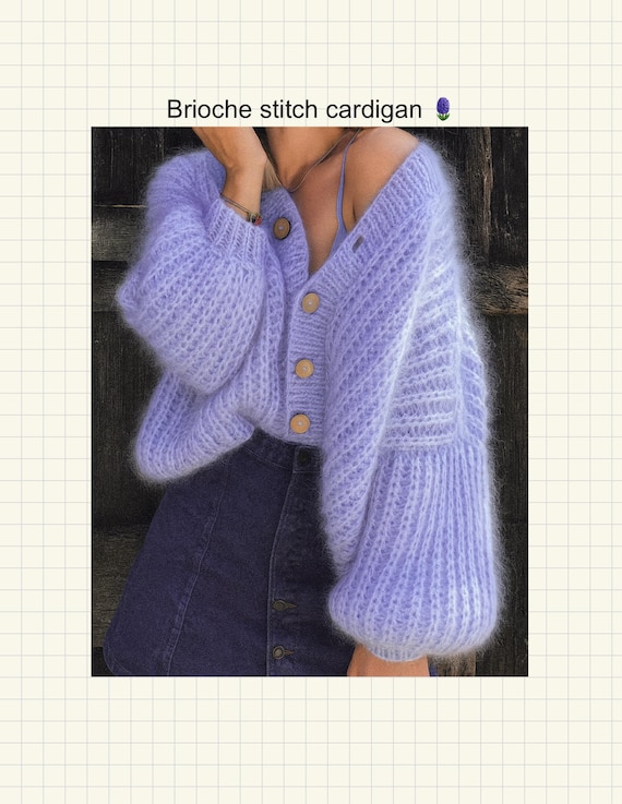 Brioche Knit Cardigan – PDF Knitting Pattern Mohair oversized cardigan