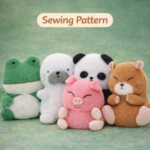 Stuffed Animal Sewing Pattern, Hamster, Piglet, Seal, Panda, Frog (PDF Pattern)
