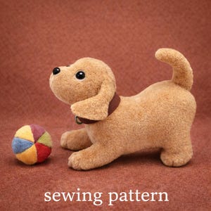 Schema di cucito in PDF per un cagnolino di peluche. Tutorial di cucito per un peluche a forma di cagnolino.