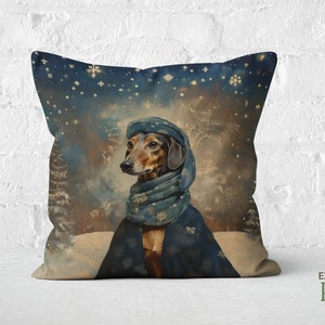 Starry Night Dachshund Pillow: Christmas Winter Elegance (Insert Included)
