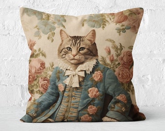 Cat Floral Pillow: Shabby Chic French Country Faux Suede