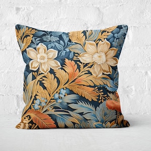 Botanical Dream Pillow William Morris Inspired Elegance, Timeless Blue Beige Brown Tones, Classic Floral Mastery, #PR0149, Insert Included