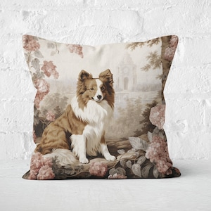 Sable & White Shetland Sheepdog Pillow | Soft Floral Accents, Vintage Decor, Sheltie Lover Gift, Faux Suede, #PR0310, Insert Included