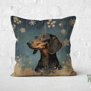 Stargazer Dachshund Pillow: Navy & Gold Bohemian Decor