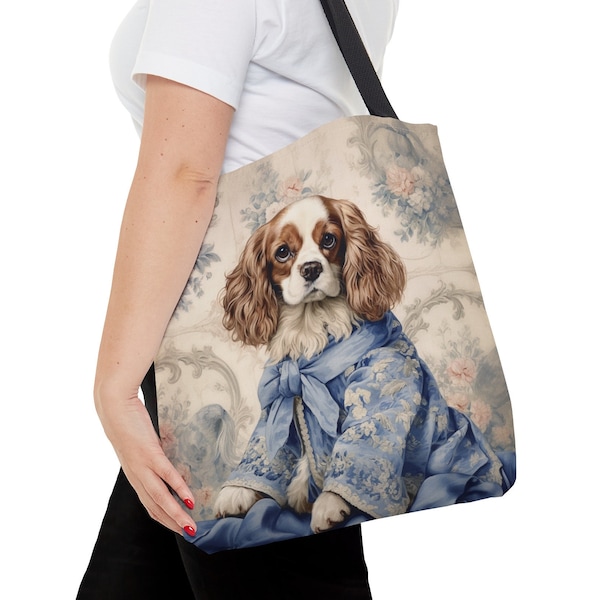 Elegant Cavalier King Charles Spaniel Tote Bag Floral Tote Bag Loyal Friend Portrait Perfect for Cavi Lovers Classic Everyday Carry, #PR0185