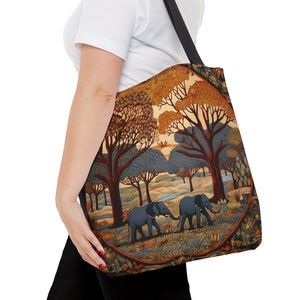 African Safari Tote Bag, Elephant Canvas Carryall, Sunset Savannah Shopping Bag, Everyday Wildlife Tote, Majestic Elephant Bag, #PR0282