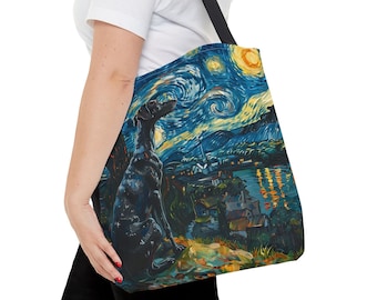 Starry Night Greyhound Tote Bag, Stylish Art Canvas Bag for Dog Lover Gift, #MPR1144