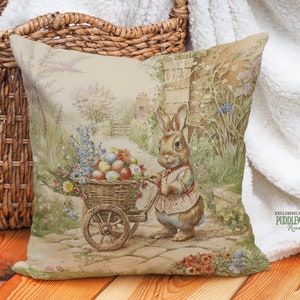 Paasdecorkussen - katoenstaartkonijn winkelwagenkussen konijn minnaar cadeau klassiek Cottagecore paasdecor in warm beige, #PR1100, inclusief inzetstuk