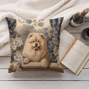 Cream Chow Chow Pillow Vintage Floral Cushion Fluffy Dog Throw Pillow, Chow Lover Gift, PR0343, Insert Included image 6
