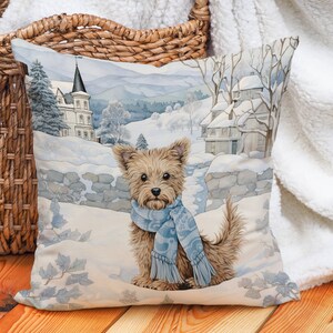 Yorkshire Terrier Winter Pillow - Vintage Shabby Chic Cottagecore Blue White, Yorkshire Terrier Lover Gift, #PR0432, Insert Included