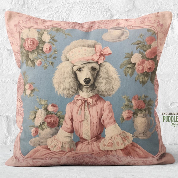 Petite Rose Poodle Pillow, Français Country Chic, Poodle Lover Gift, #PR0777, Insert inclus