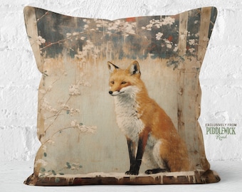 Vixen Velvet Pillow Rustic Countryside Chic in Cream & Terra Fox Lover Gift #PR0857, Insert Included