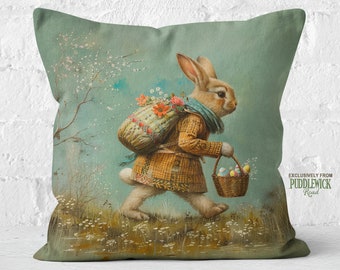 Easter Bunny Pillow Gift - Springtime Trek Bunny Pillow, Adventure Meadow Green Tan, Easter Journey, #PR1170, Insert Included