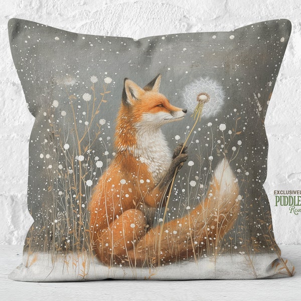 Enchanted Forest Fox Pillow, Whimsical Woodland, Warm Taupe & Cream, Charming Rustic Decor, Fox Lover Gift, #PR0965, Insert Included