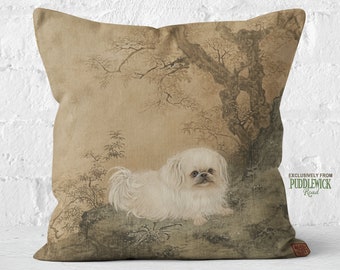 Imperial Companion Pekingese Pillow, Traditional Oriental Garden, Pekingese Lover Gift, Insert Included, #PR0753